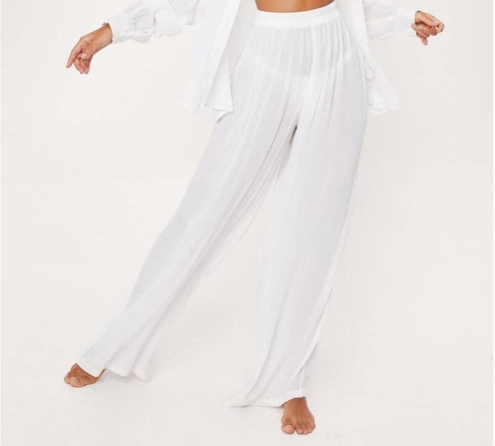 NEW Nasty Gal Crinkle Cotton Wide Leg Pants Cover Up Size Large